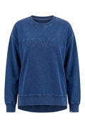 ELSHAM BOUTIQUE Remedy oversized indigo cotton crew neck sweatshirt with tonal Foxwood chest logo and side splits.