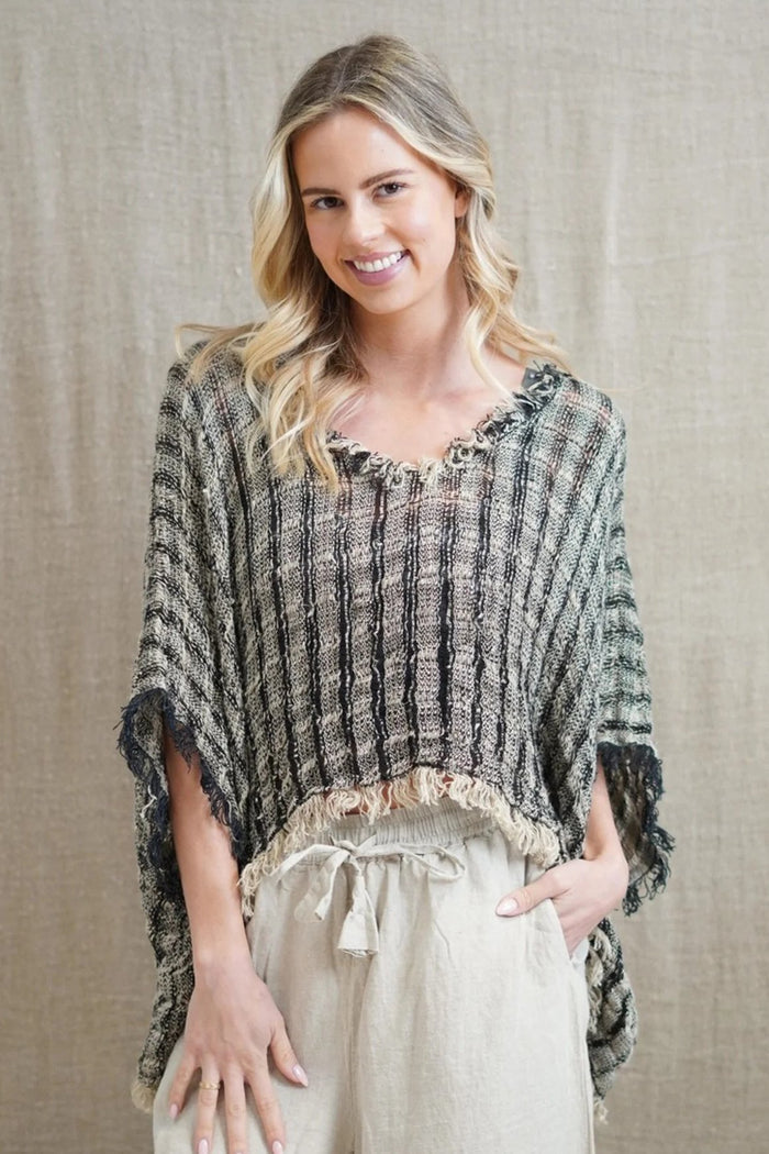 Sarita Linen Top | Black & Natural Blocks