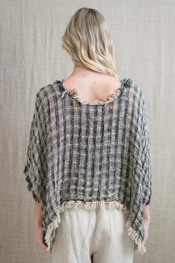 Sarita Linen Top | Black & Natural Blocks