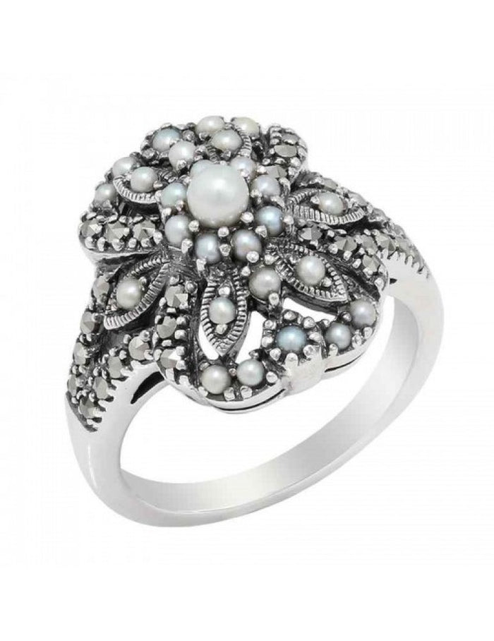 Seed Pearl Marcasite Ring