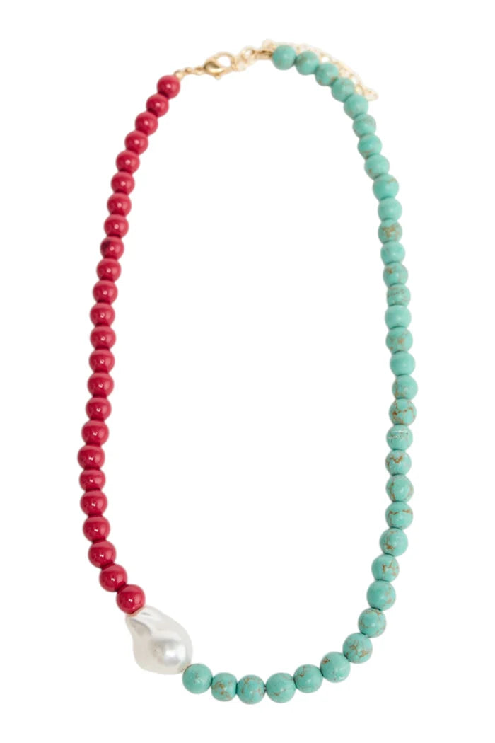 Silas Necklace | Aqua/Red