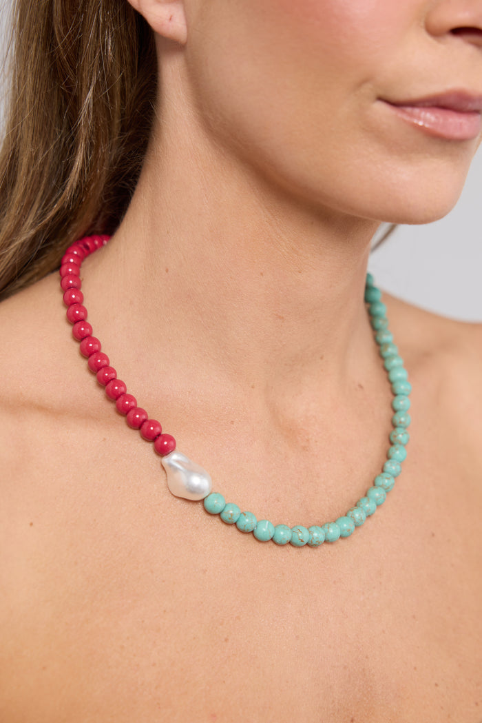 Silas Necklace | Aqua/Red