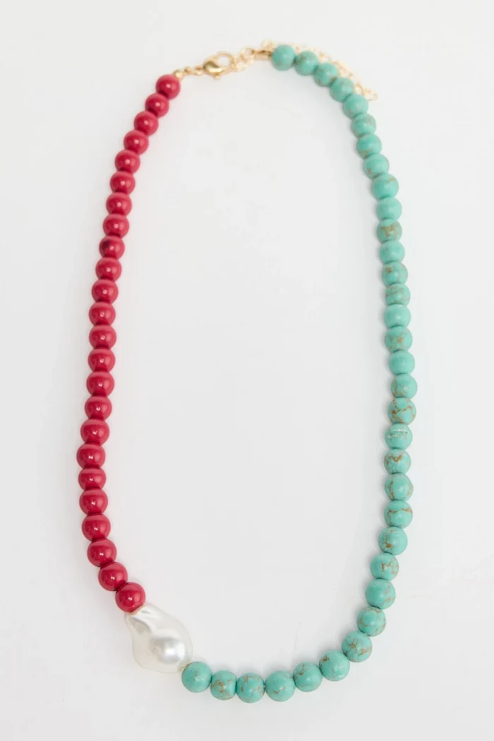 Silas Necklace | Aqua/Red