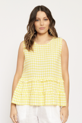 Sleeveless Toffee Tee in Banana Gingham