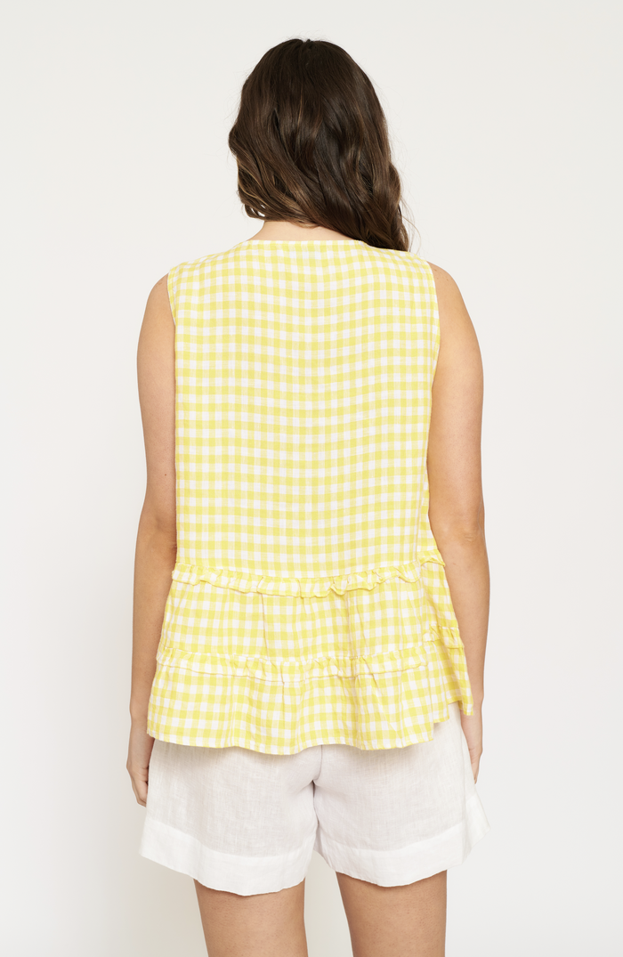 Sleeveless Toffee Tee in Banana Gingham