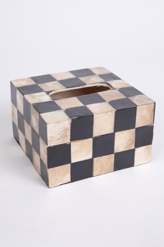 Small Tissue Box Holder in Black & White Check