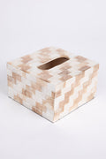 Small Tissue Box Holder in Gold & White Check