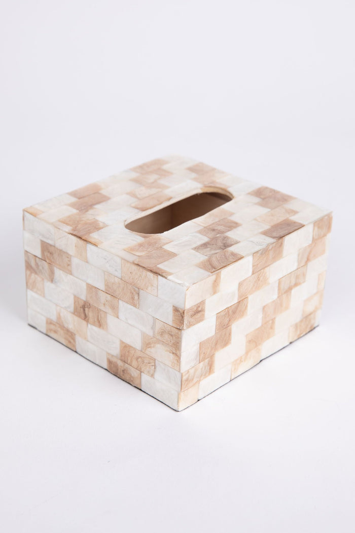 Small Tissue Box Holder in Gold & White Check