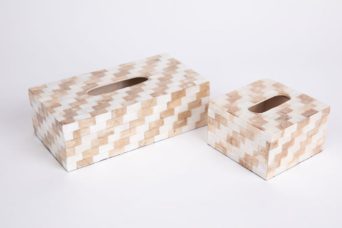 Small Tissue Box Holder in Gold & White Check