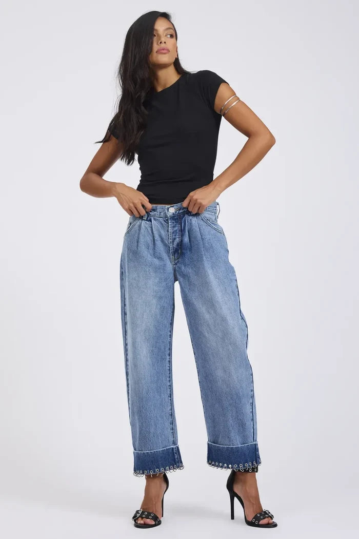 Smiths Low Waist Wide Leg Tailored Denim Jeans | Pretty Blue