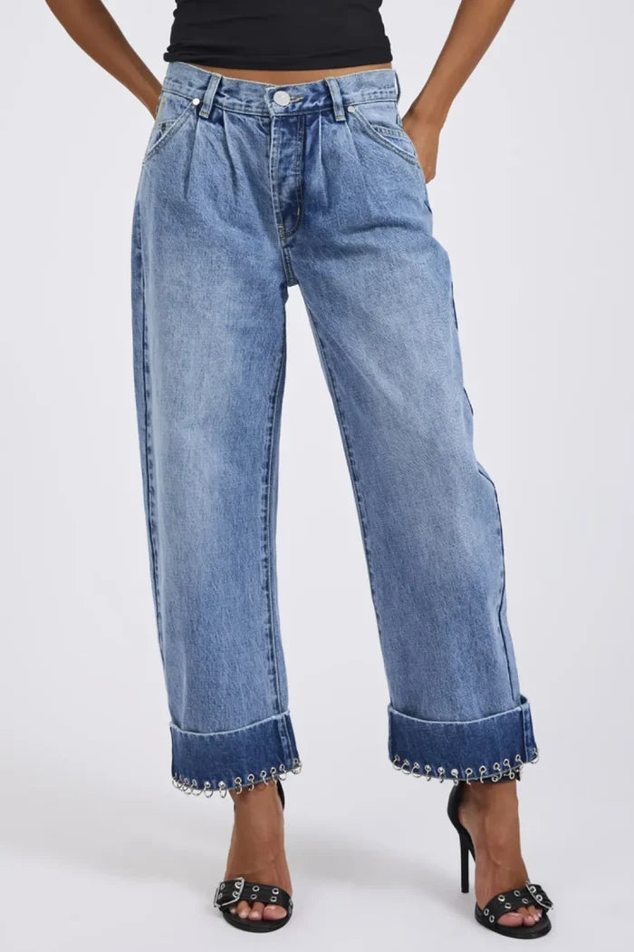 Smiths Low Waist Wide Leg Tailored Denim Jeans | Pretty Blue