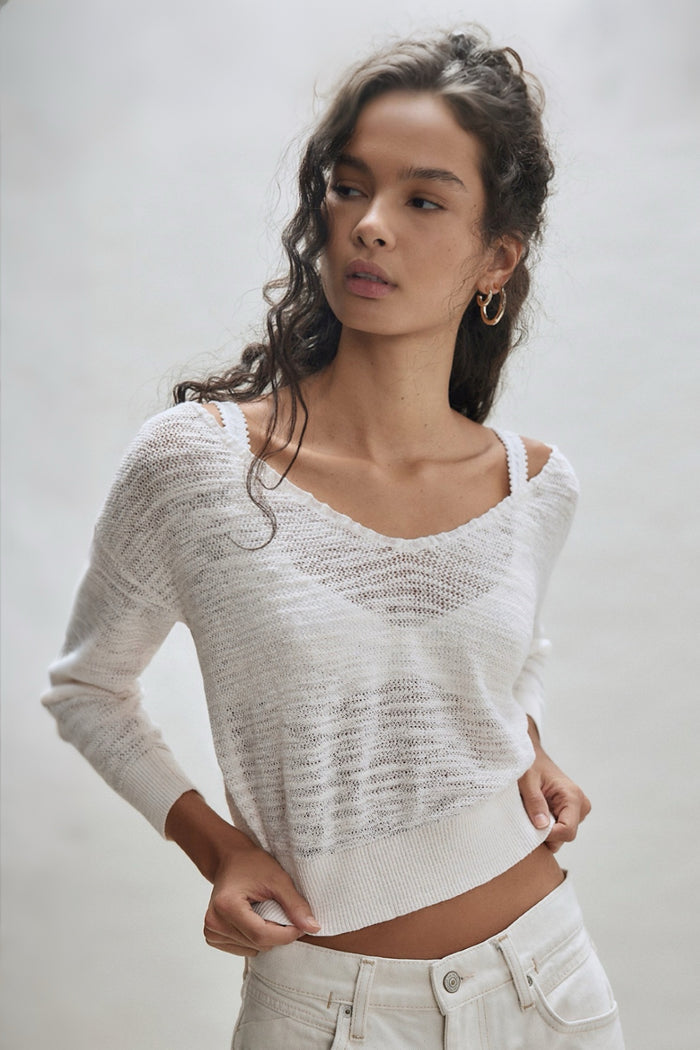 Soft Focus Fine Gauge Linen Pullover | Ivory