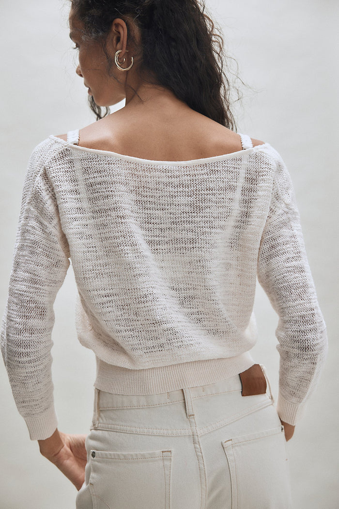 Soft Focus Fine Gauge Linen Pullover | Ivory