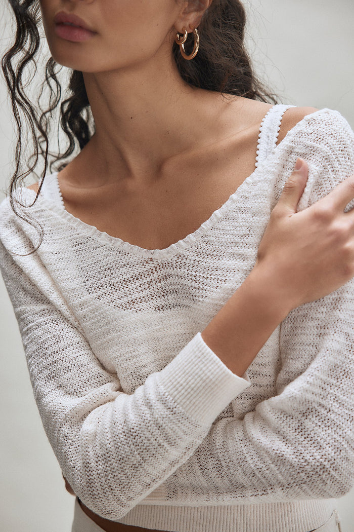 Soft Focus Fine Gauge Linen Pullover | Ivory