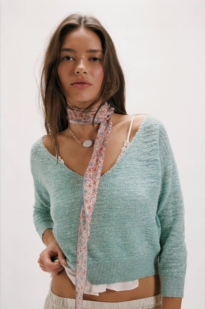 Soft Focus Fine Gauge Linen Pullover | Mermaid