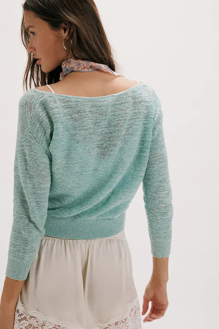 Soft Focus Fine Gauge Linen Pullover | Mermaid