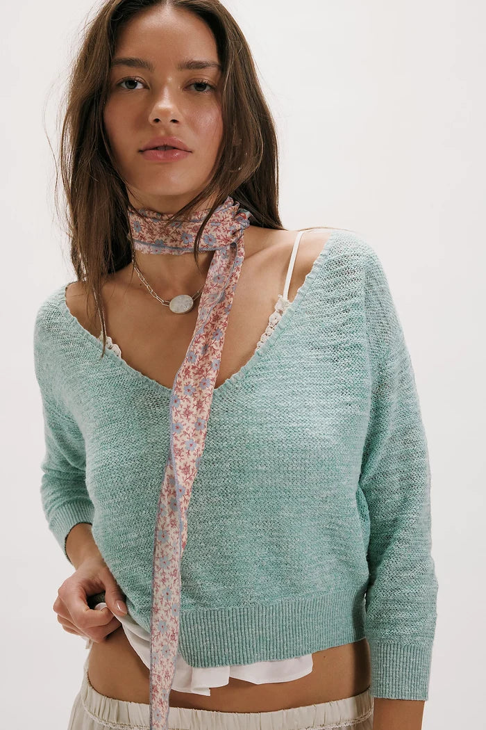 Soft Focus Fine Gauge Linen Pullover | Mermaid