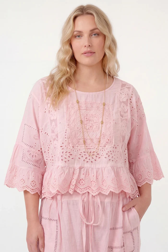 Softly Worn Eyelet Top | Rose