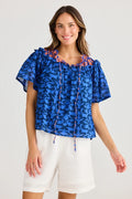 Soliel Top | Blue Mosaic Print