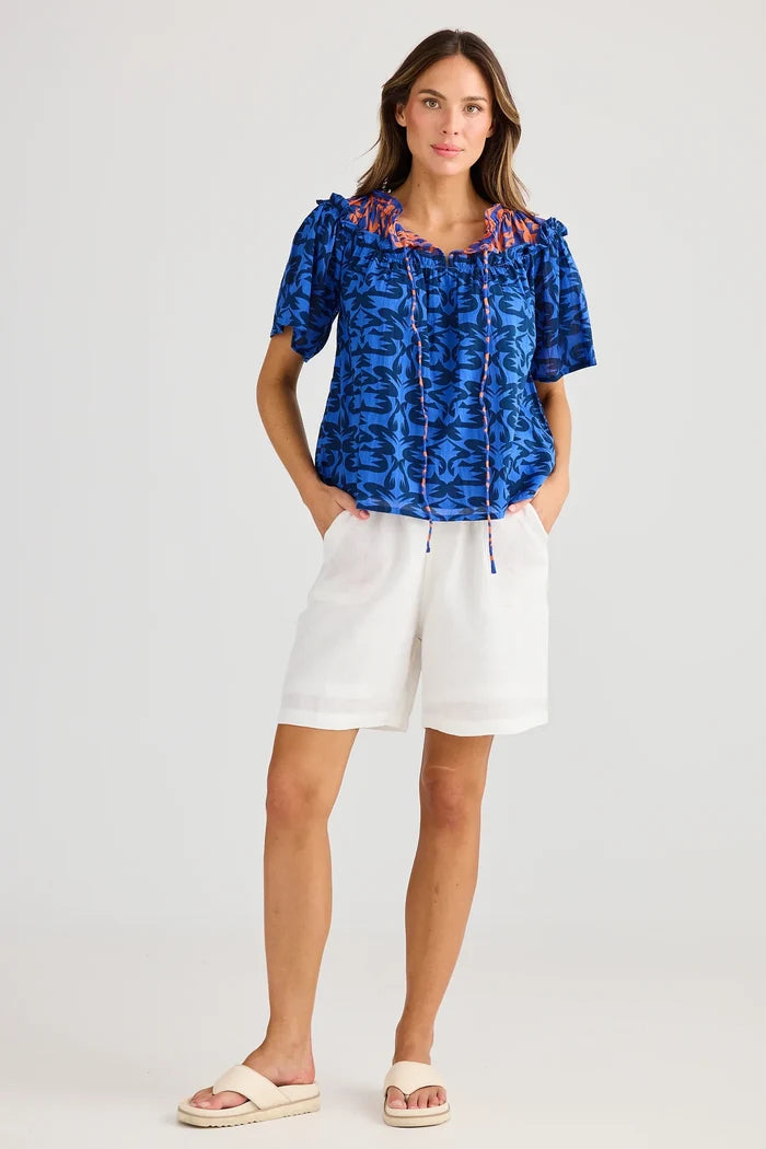 Soliel Top | Blue Mosaic Print
