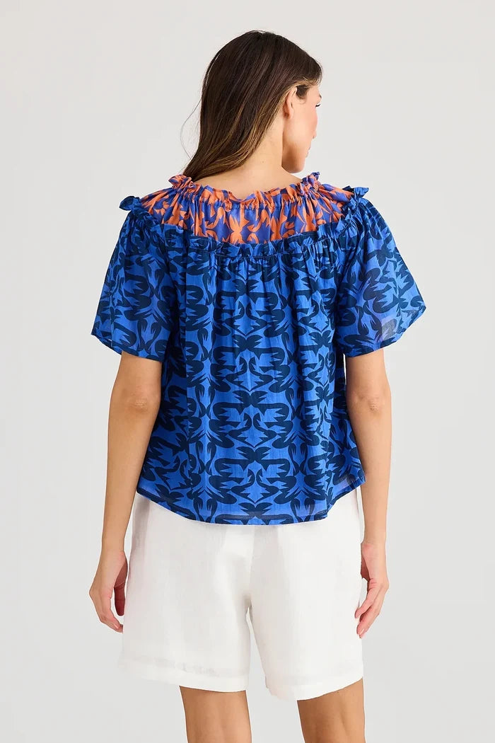 Soliel Top | Blue Mosaic Print