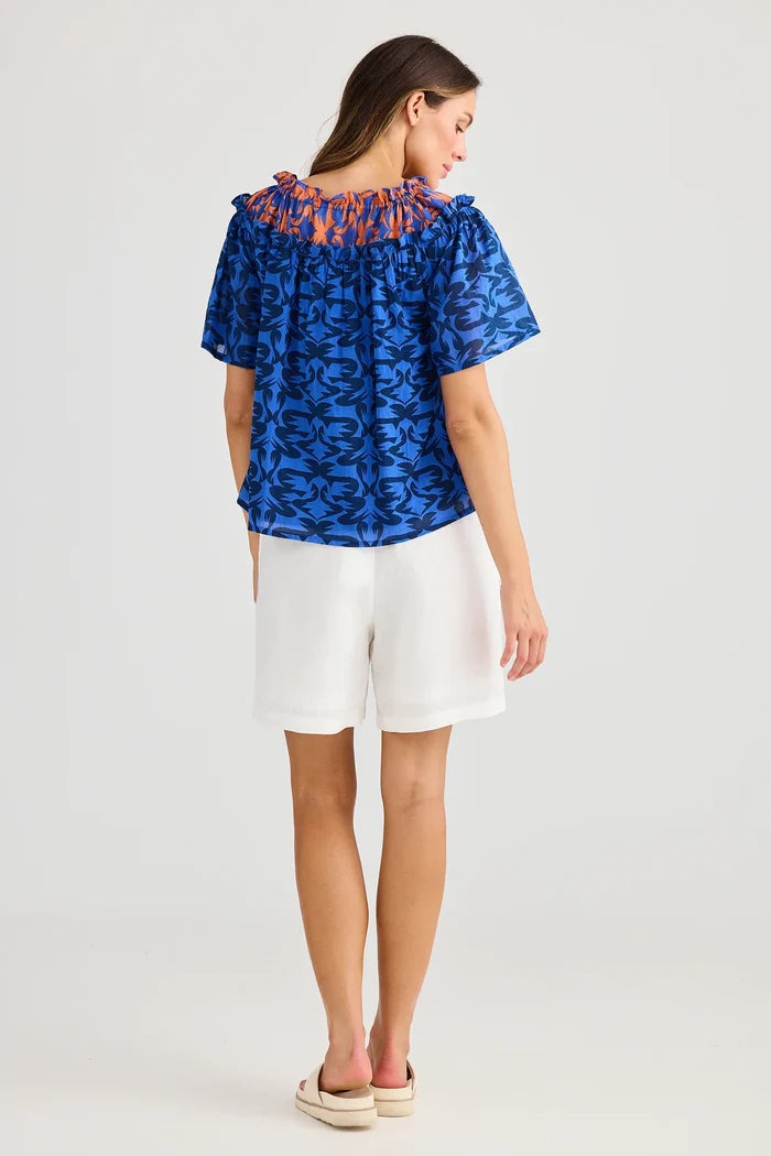 Soliel Top | Blue Mosaic Print