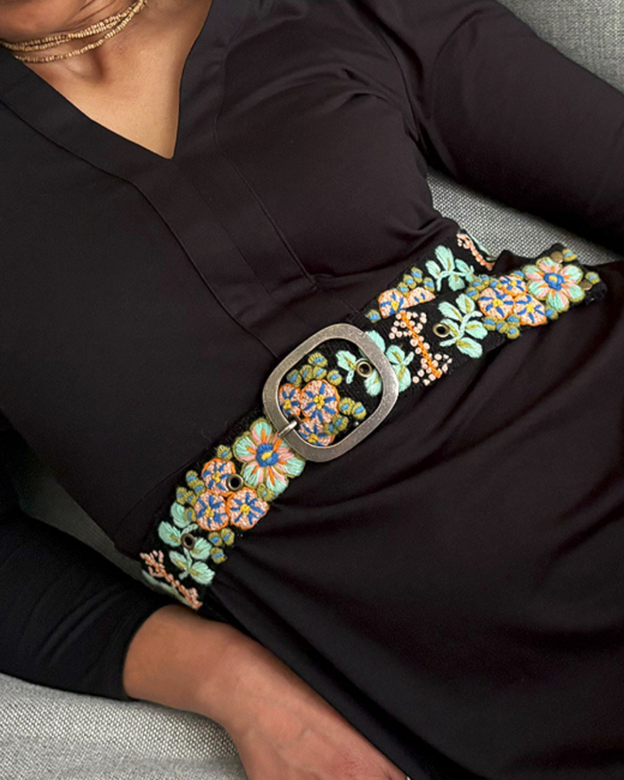 Southwest Walkabout Embroidered Wool Belt
