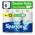 Sparkle Tear-a-Square Paper Towels, White, 6 Double Rolls