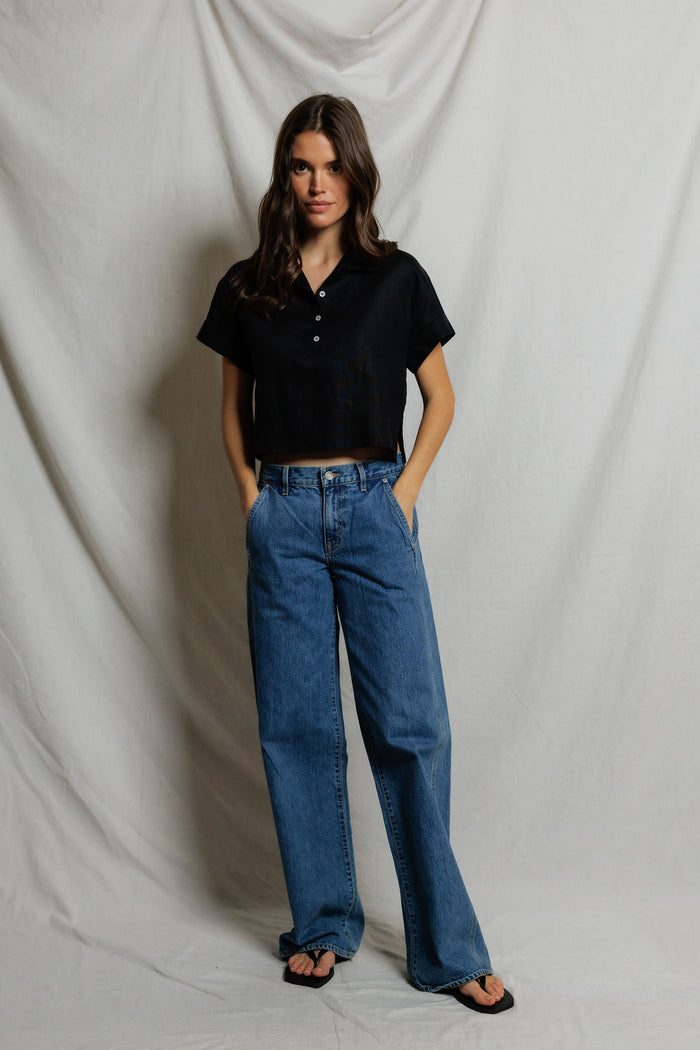 Tabitha Linen Polo Tee | True Black
