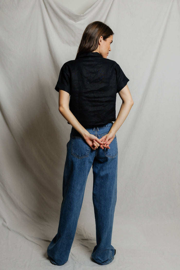 Tabitha Linen Polo Tee | True Black
