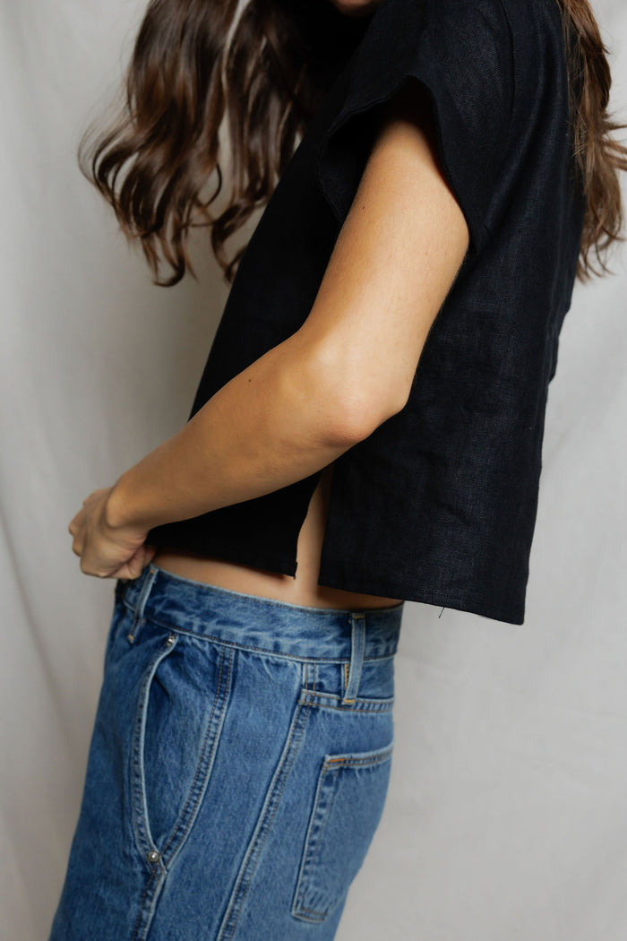 Tabitha Linen Polo Tee | True Black