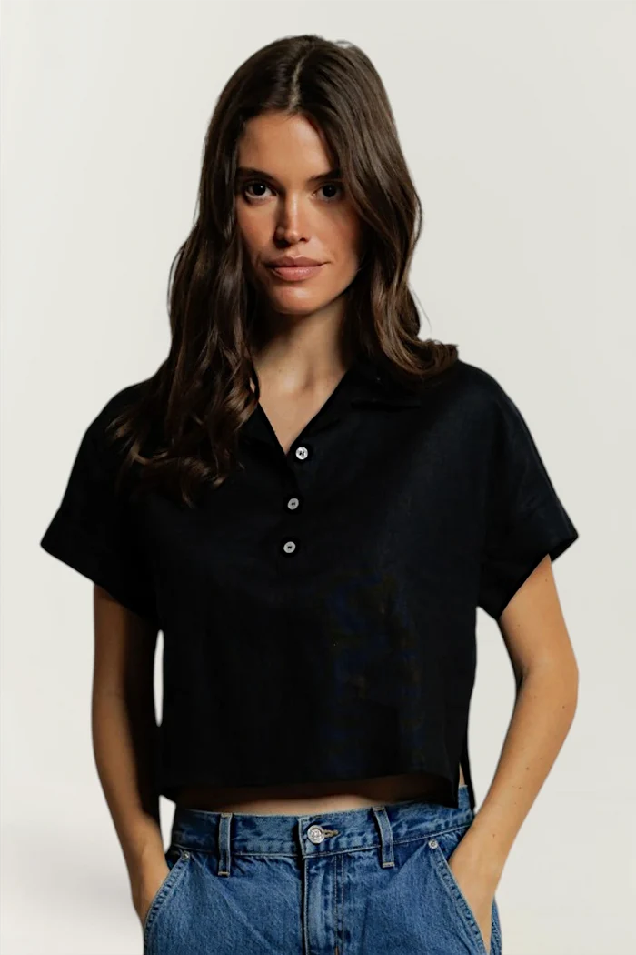 Tabitha Linen Polo Tee | True Black