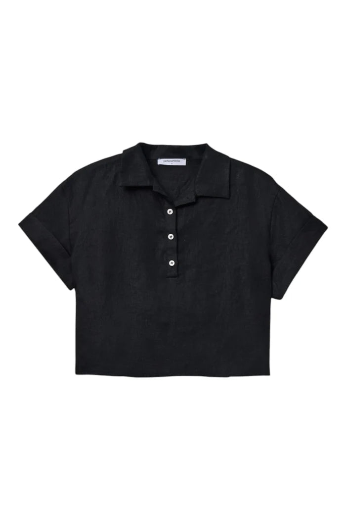 Tabitha Linen Polo Tee | True Black