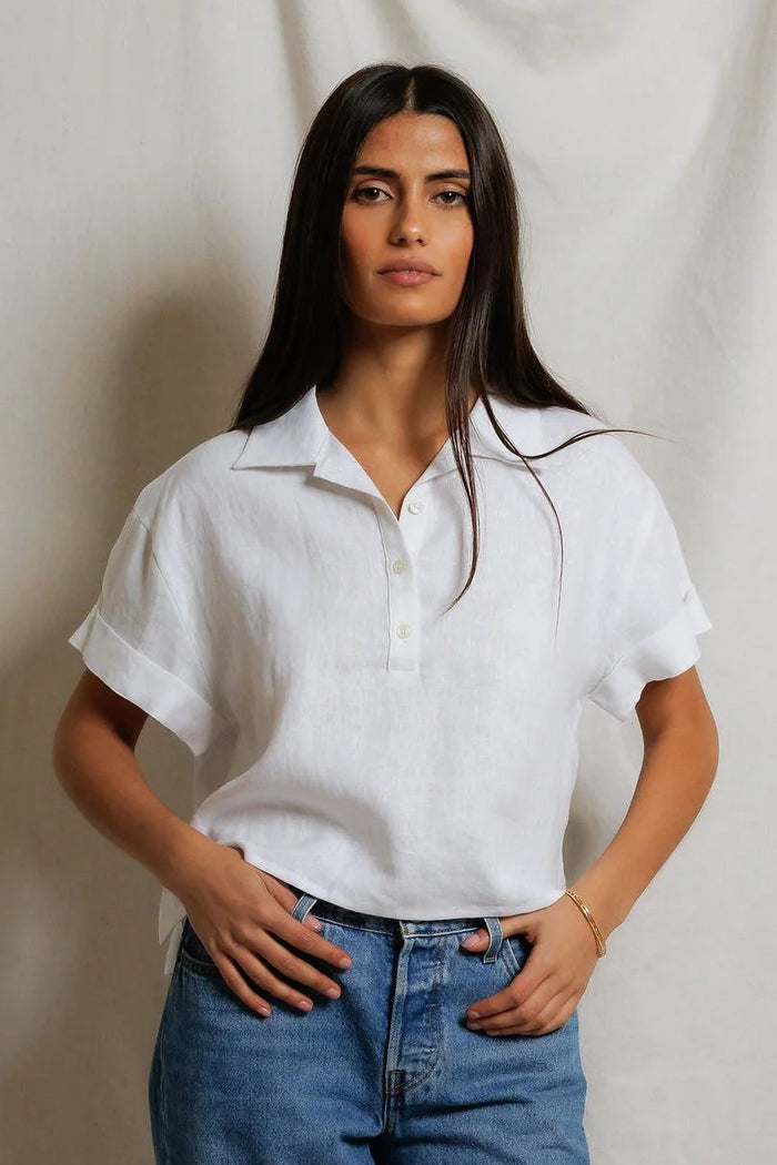 Tabitha Linen Polo Tee | White