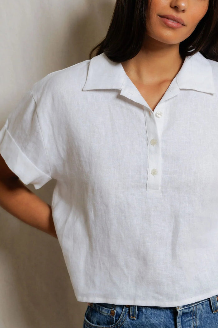 Tabitha Linen Polo Tee | White