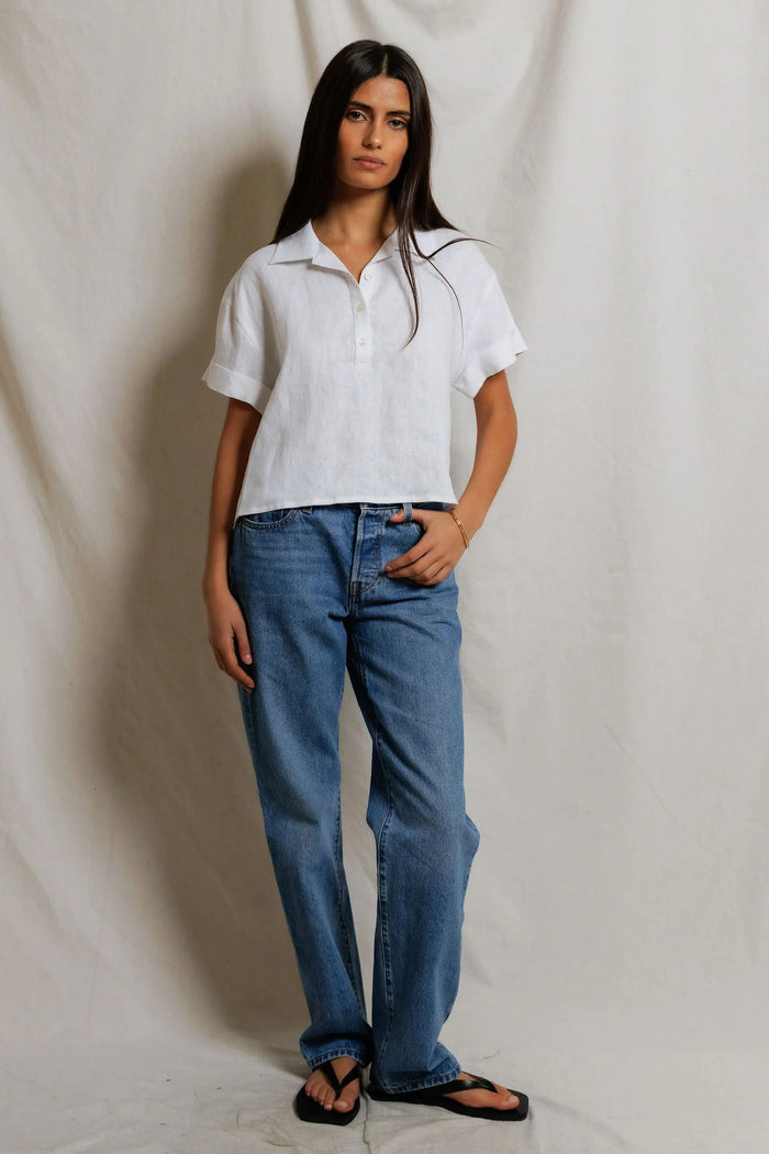 Tabitha Linen Polo Tee | White