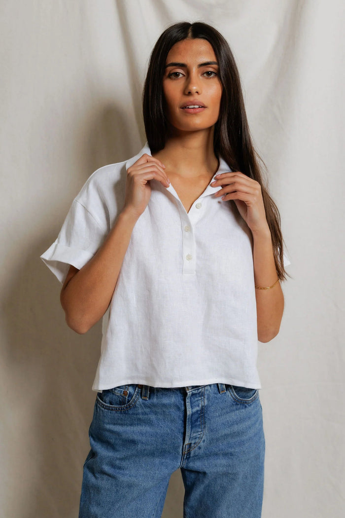 Tabitha Linen Polo Tee | White