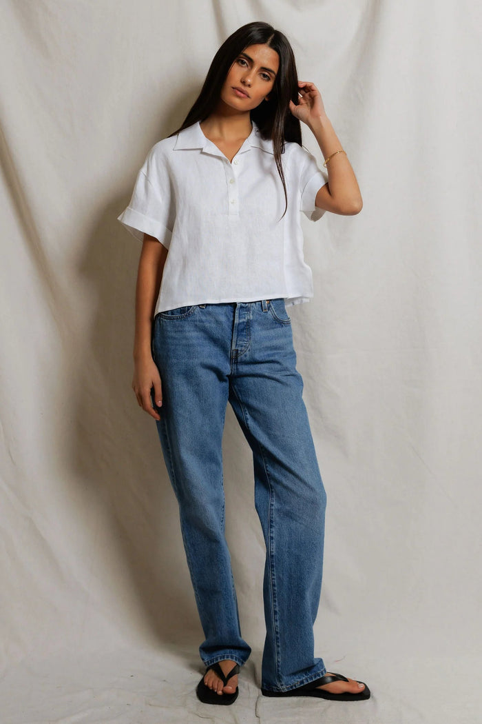 Tabitha Linen Polo Tee | White
