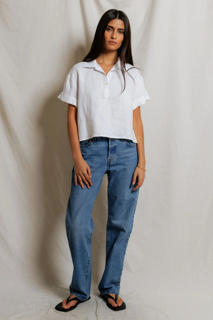 Tabitha Linen Polo Tee | White