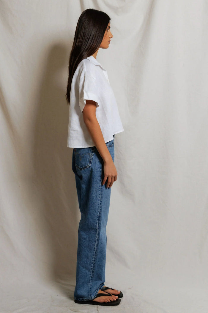 Tabitha Linen Polo Tee | White