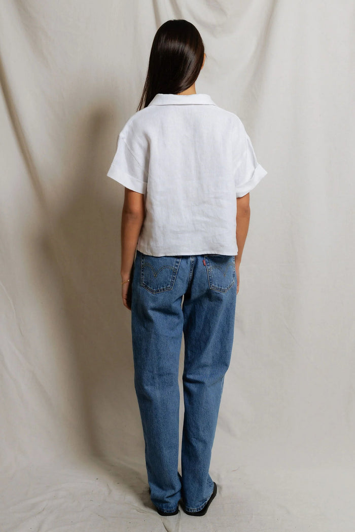 Tabitha Linen Polo Tee | White