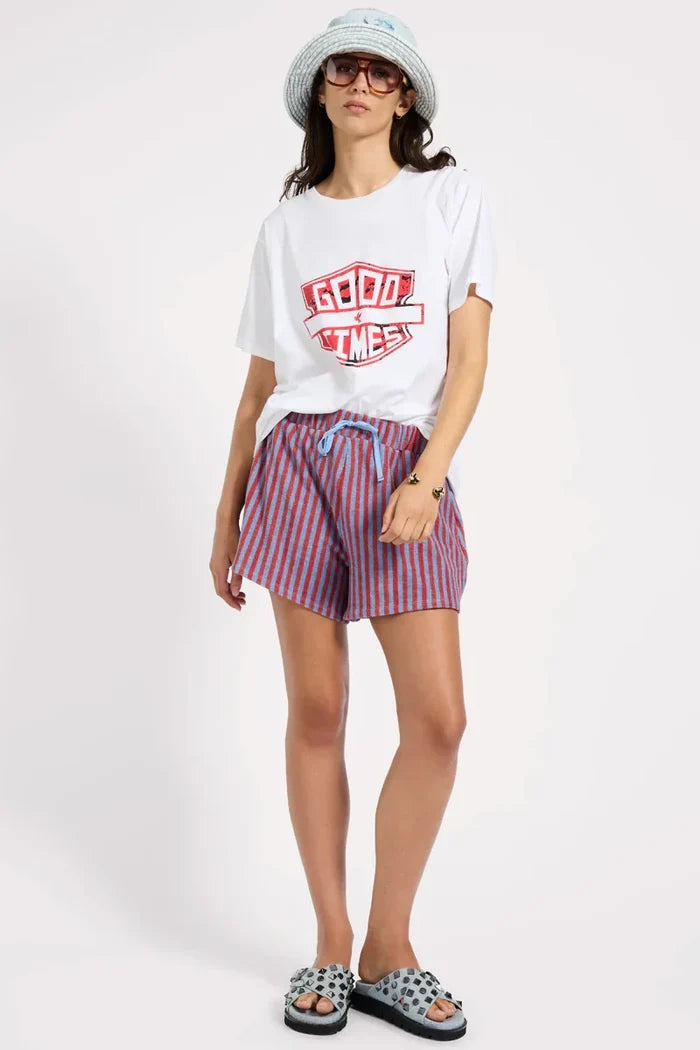Terry Towel Drawstring Beach Shorts | Red Blue