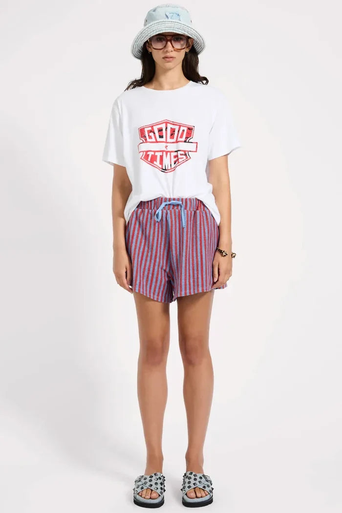 Terry Towel Drawstring Beach Shorts | Red Blue