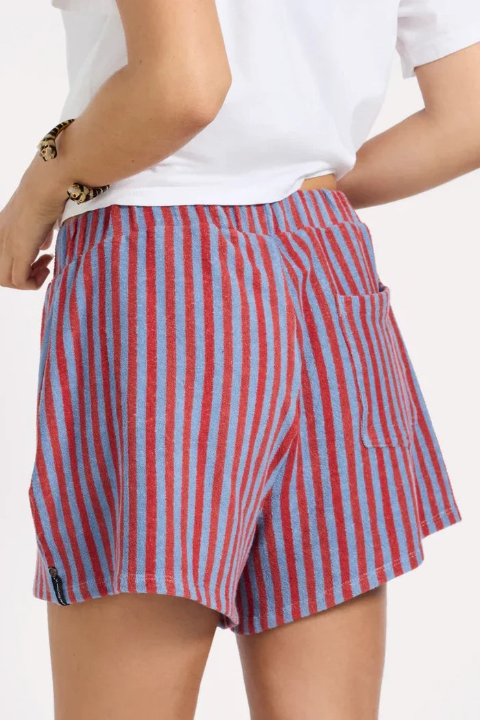 Terry Towel Drawstring Beach Shorts | Red Blue