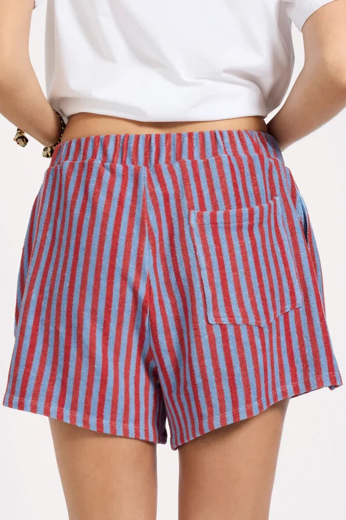 Terry Towel Drawstring Beach Shorts | Red Blue