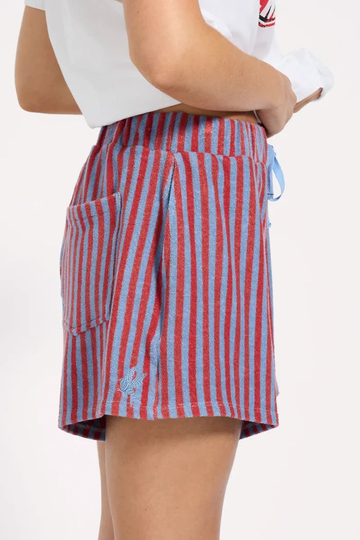 Terry Towel Drawstring Beach Shorts | Red Blue