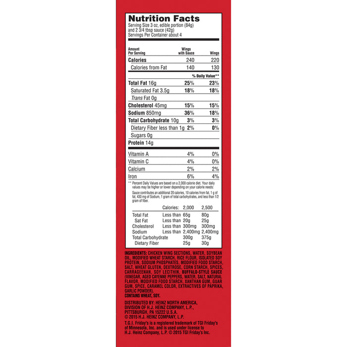TGI Fridays Frozen Appetizers Buffalo Style Chicken Wings, 25.5 oz Box Jumbo