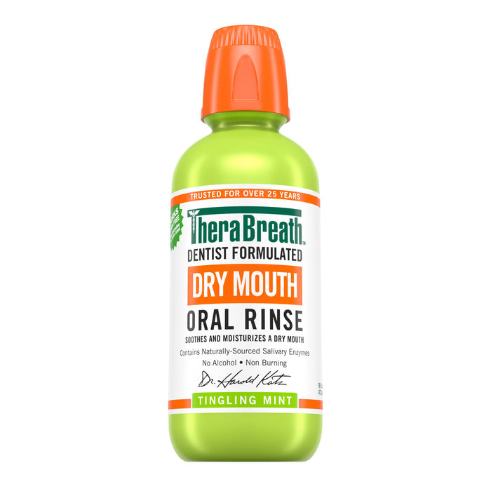 TheraBreath Dry Mouth Oral Rinse, Tingling Mint, Dentist Formulated, 16 Fl Oz