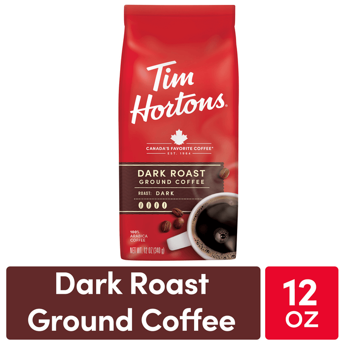 Tim Hortons Dark Roast Ground Coffee, 100% Arabica, 12 oz Bag