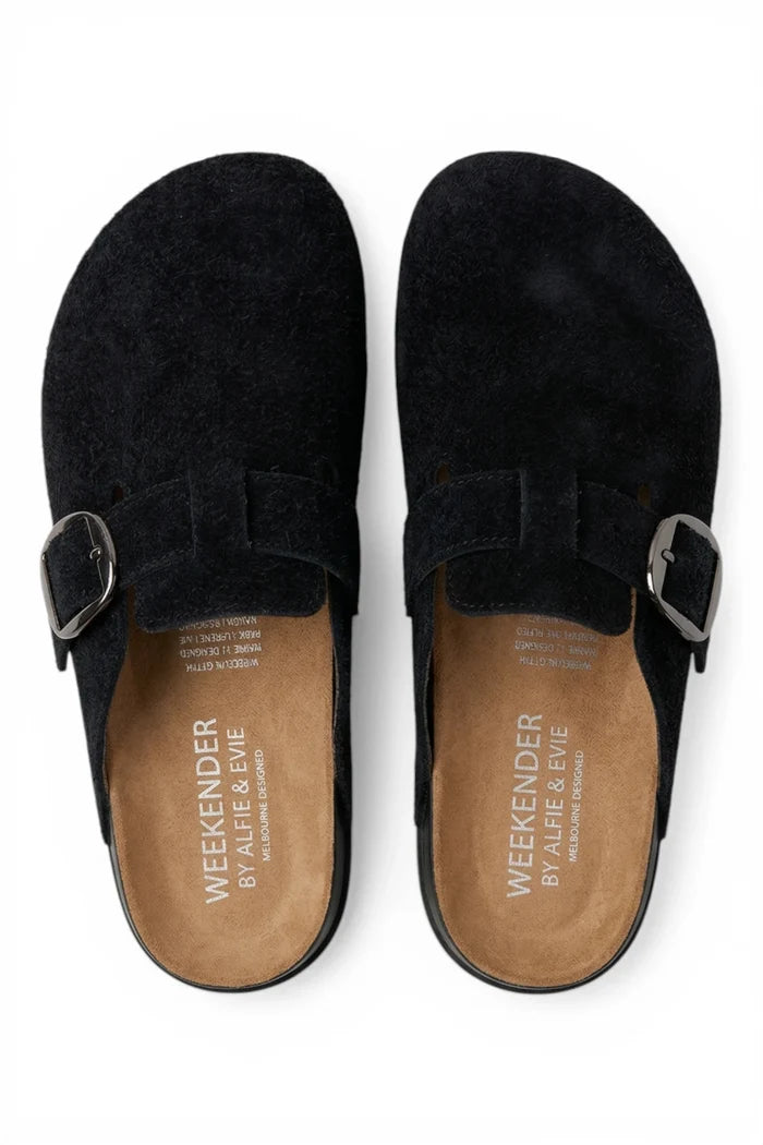 Totty Slide | Black Rough Suede